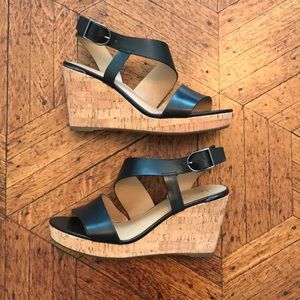 Franco Sarto black cork wedges size 8